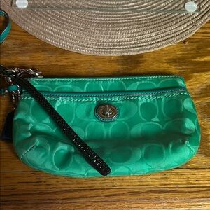 Coach Teal Signature Wristlet/clutch with Turn-Lock